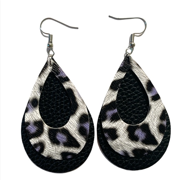 Jewelry - 🖤Pick Any 3 for $12🖤 Faux Leather Teardrop Dangle Earrings Animal Print